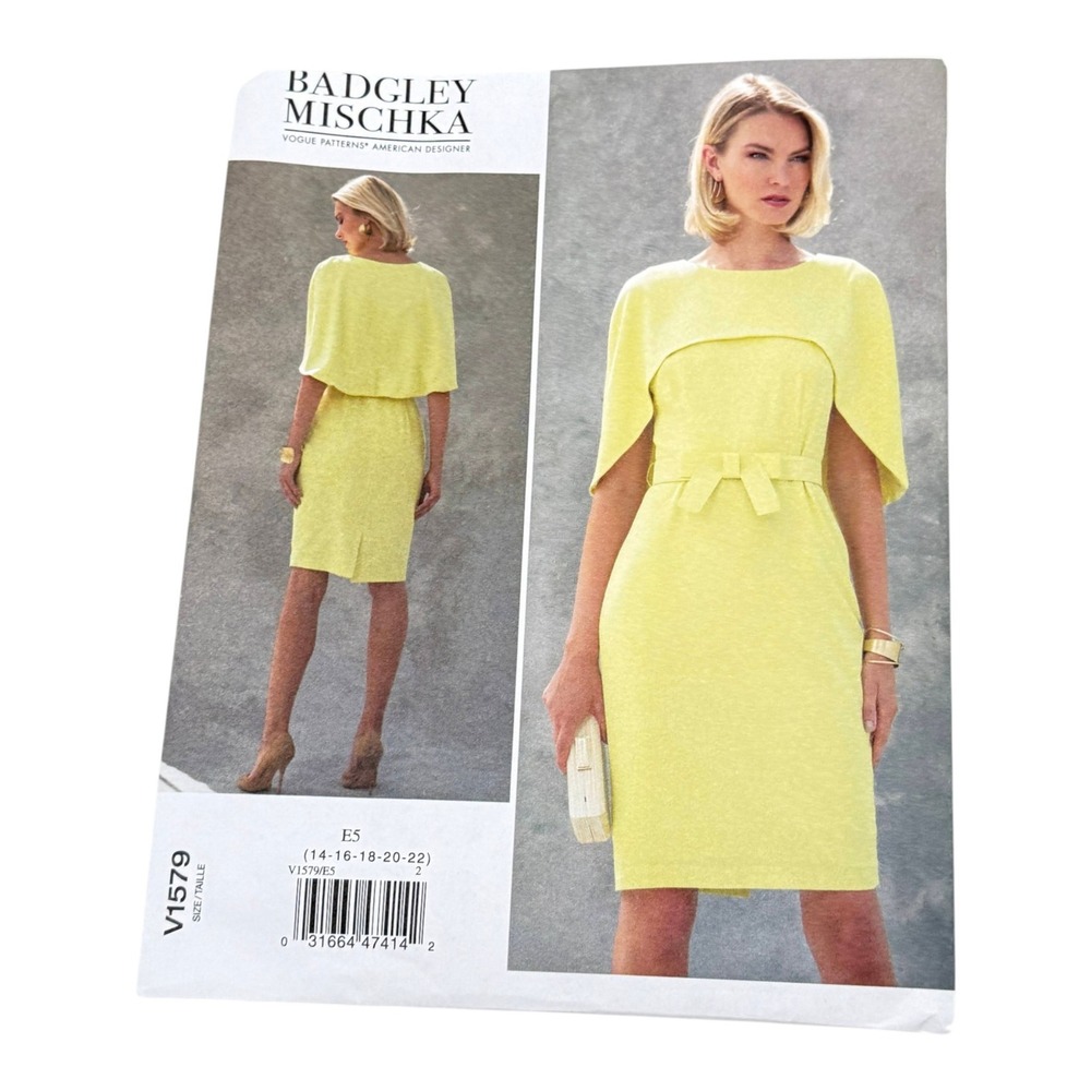 Vogue V1579 Sewing Pattern  Badgley Mischka Size 14 to 22 Cape Dress UNCUT